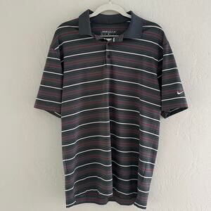 NIKE GOLF | Men's Dri-Fit Polo Striped Shirt Medium Embroidered Swoosh Sleeve